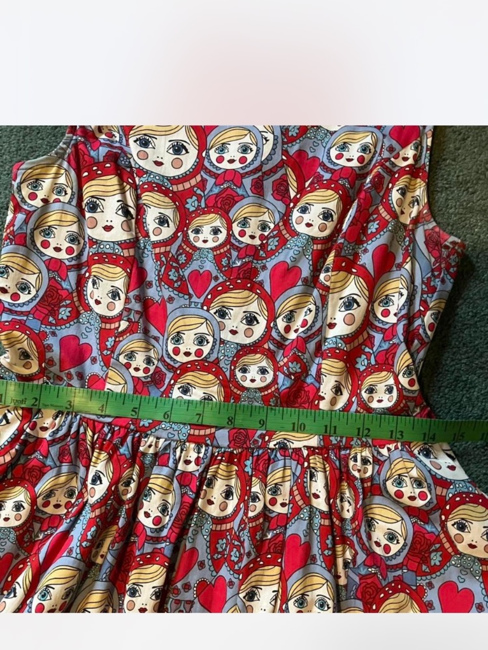 Lindy Bop Red and Light Blue Doll Print Dress - Picture 2 of 5